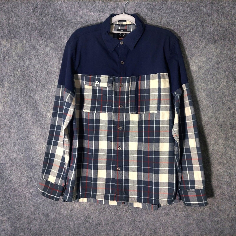 Wrangler Shirt Men M ATG All Terrain Gear Organic Cotton Plaid Long Slv Collar